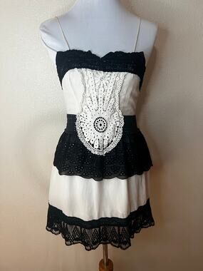 Leyendecker Vtg Silk Crochet Doily Eyelet layered Slip Dress 6 Black White